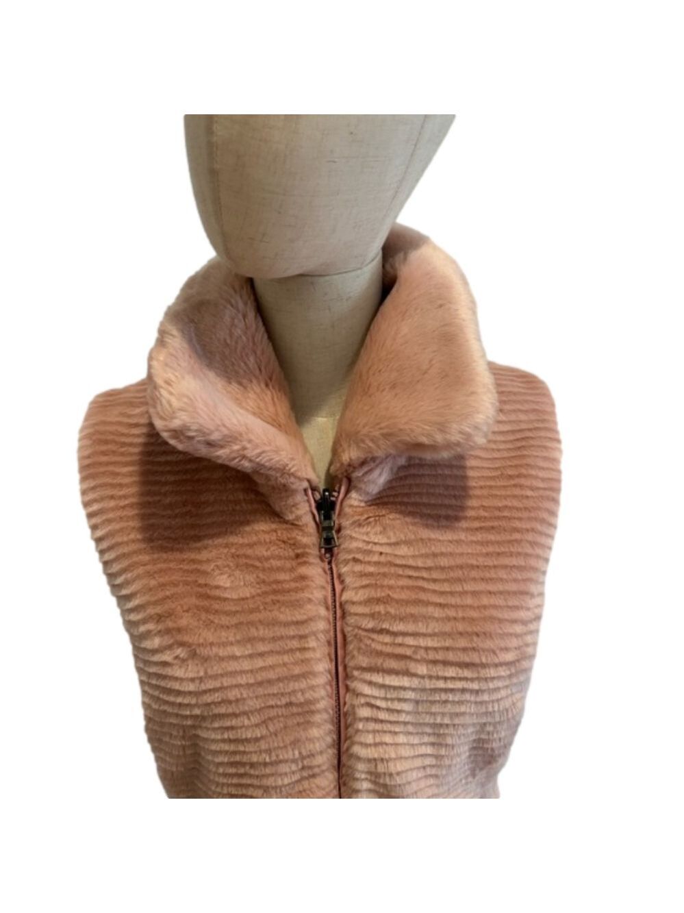 Y2K BLUSH PINK MOBWIFE FAUX FUR RIBBED FITTED REVERSIBLE VEST LIZ CLAIBORNE LP - Picture 9 of 17